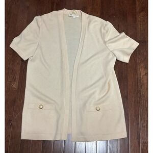 St. John Basic Ivory Knit Short Sleeve Cardigan Size Large Open Front